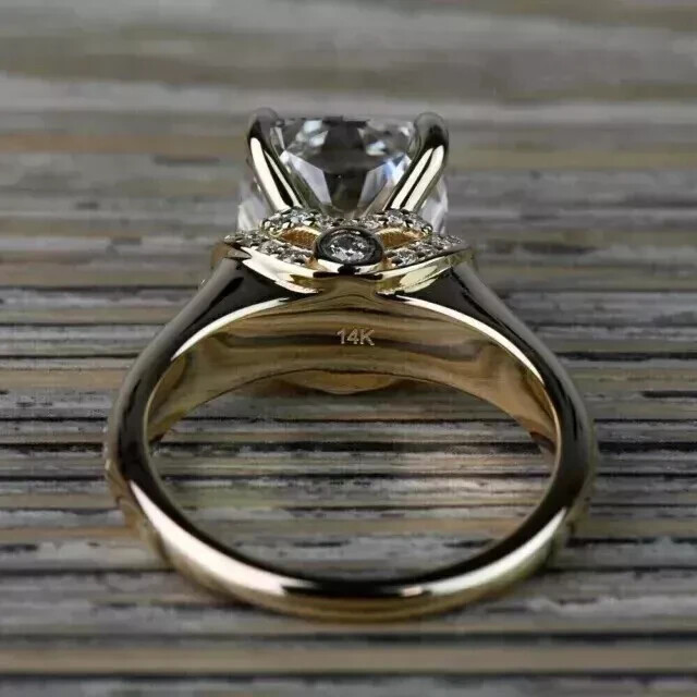 3Ct Cushion Cut Real Moissanite Bridal Set Wedding Ring 14K Yellow Gold Plated