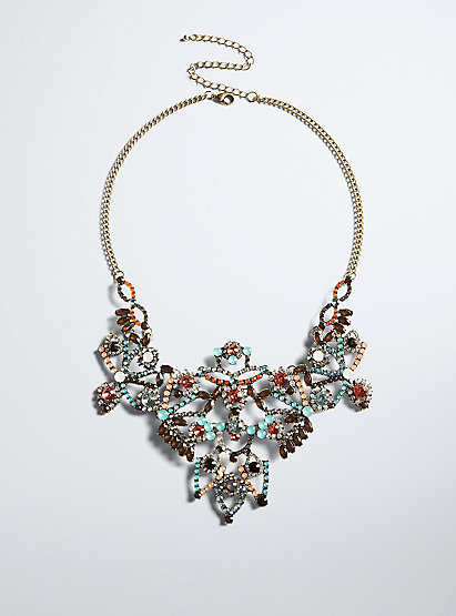 Torrid Statement Bib Necklace Black Blue Pink Gold Chain Lobster Clasp 20″ #9917