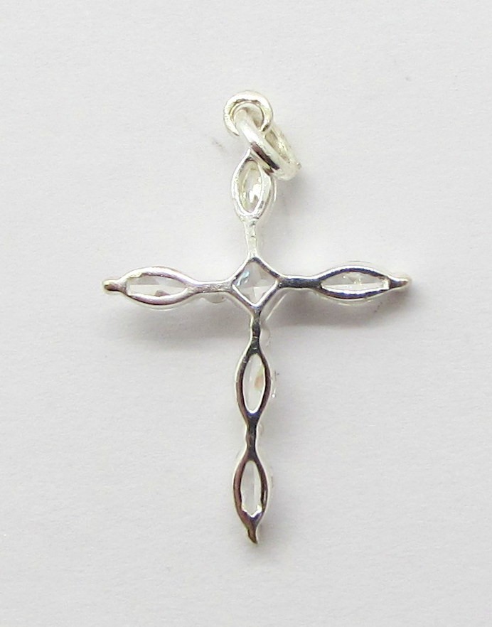 925 STERLING SILVER CUBIC ZIRCONIA CROSS PENDANT OR CHARM 22X14MM ~ 0.5G