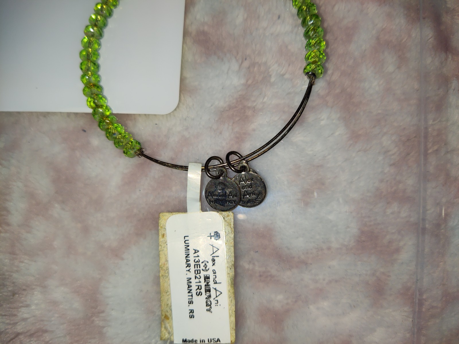 Alex And Ani Green Glass Beaded Silver Bangle Bracelet