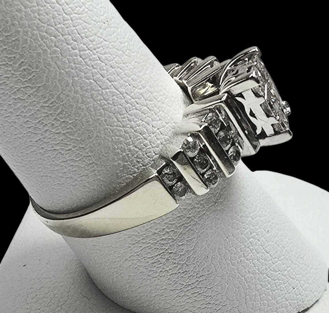 14K White Gold 1.00 Ct Princess Cut/Round Diamond Engagement Size 9 Ring