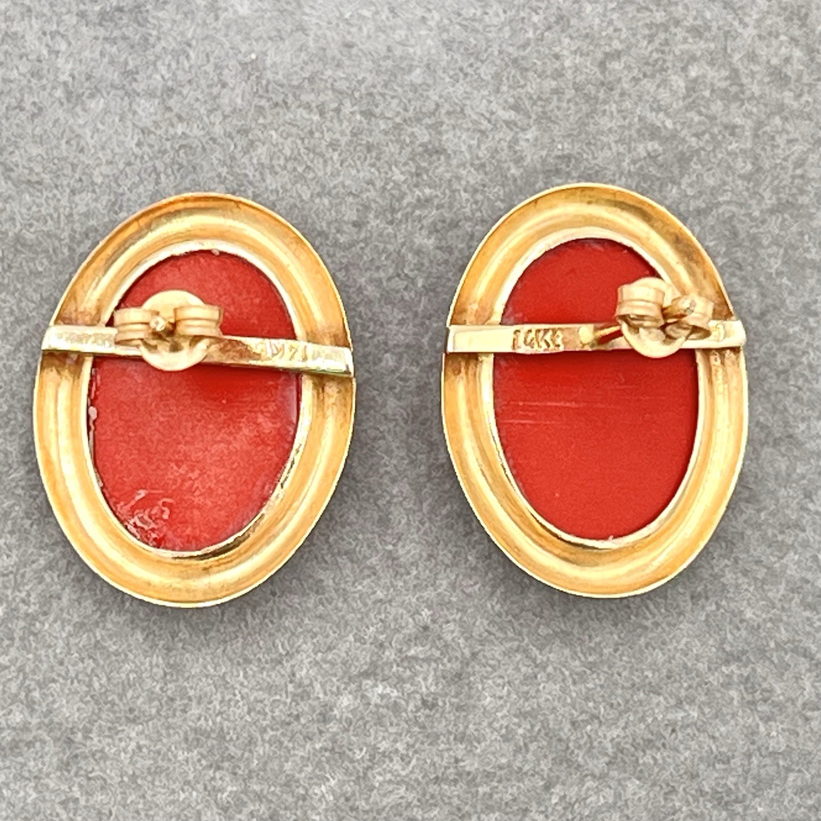 16mm Red Coral Paste 14kt Gold Cameo Earrings – Vintage Handmade