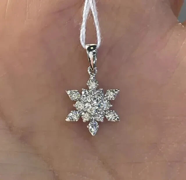1.20Ct Round Cut Lab Created Diamond Snowflake Pendant 14K White Gold Plated