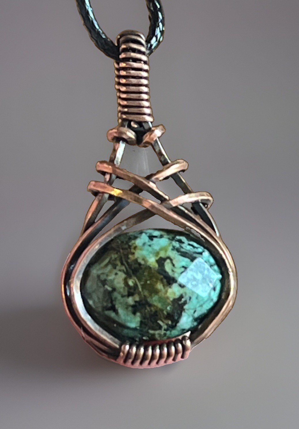African Turquoise (Jasper) ~ Handmade Copper wire wrapped pendant jewelry 3j
