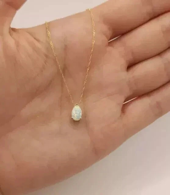 Simulated Fire Opal Pear 1Ct Teardrop Pendant Necklace 14k Yellow Gold Plated