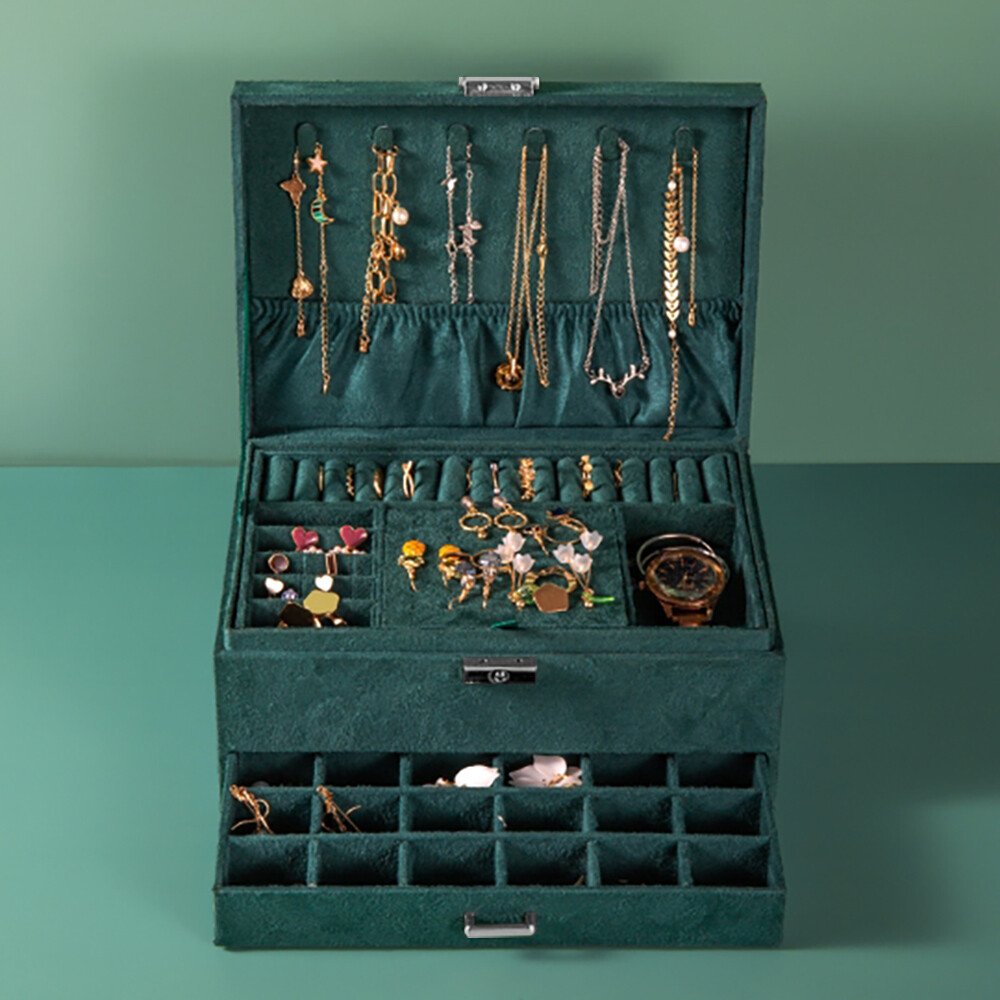 3 Layers Jewelry Box Organizer Large Capacity Ring Earring Necklace Storage New