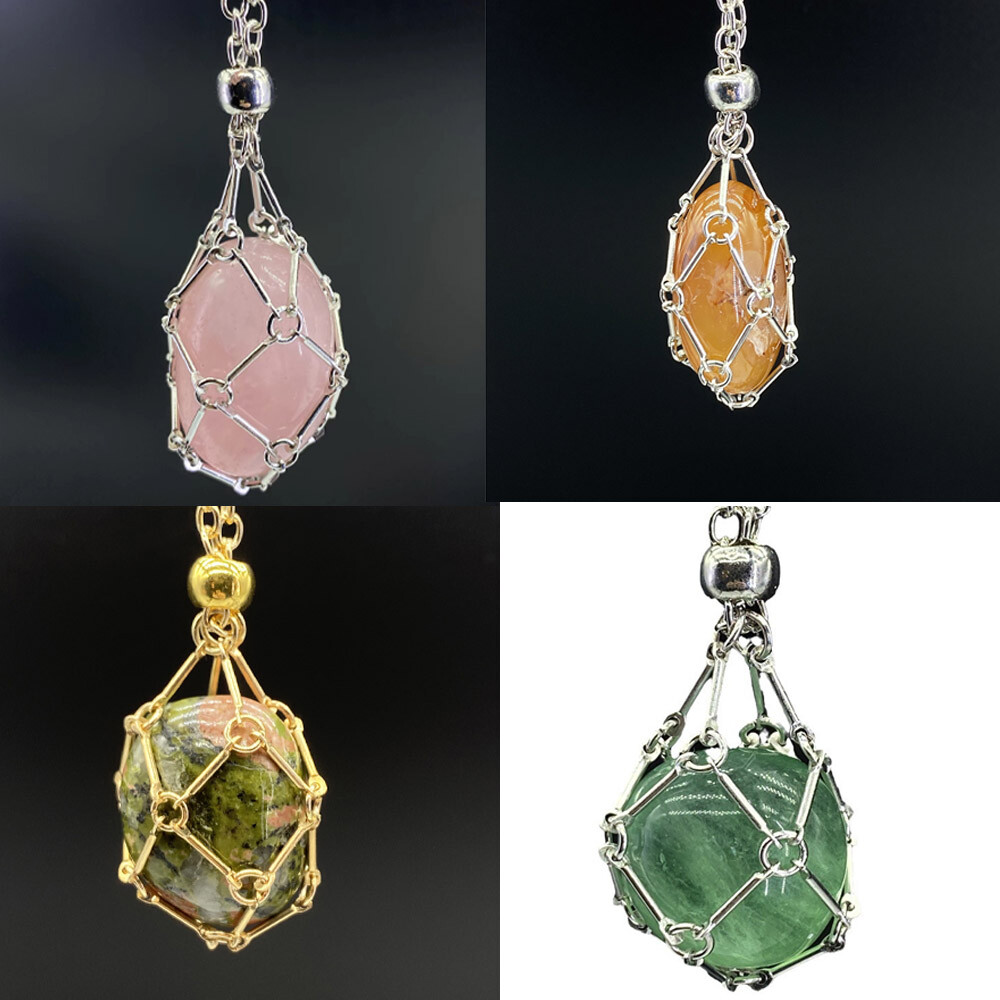 3PCS Stainless Steel Crystal Cage Necklace Holder Net Metal Chain Stone Holder