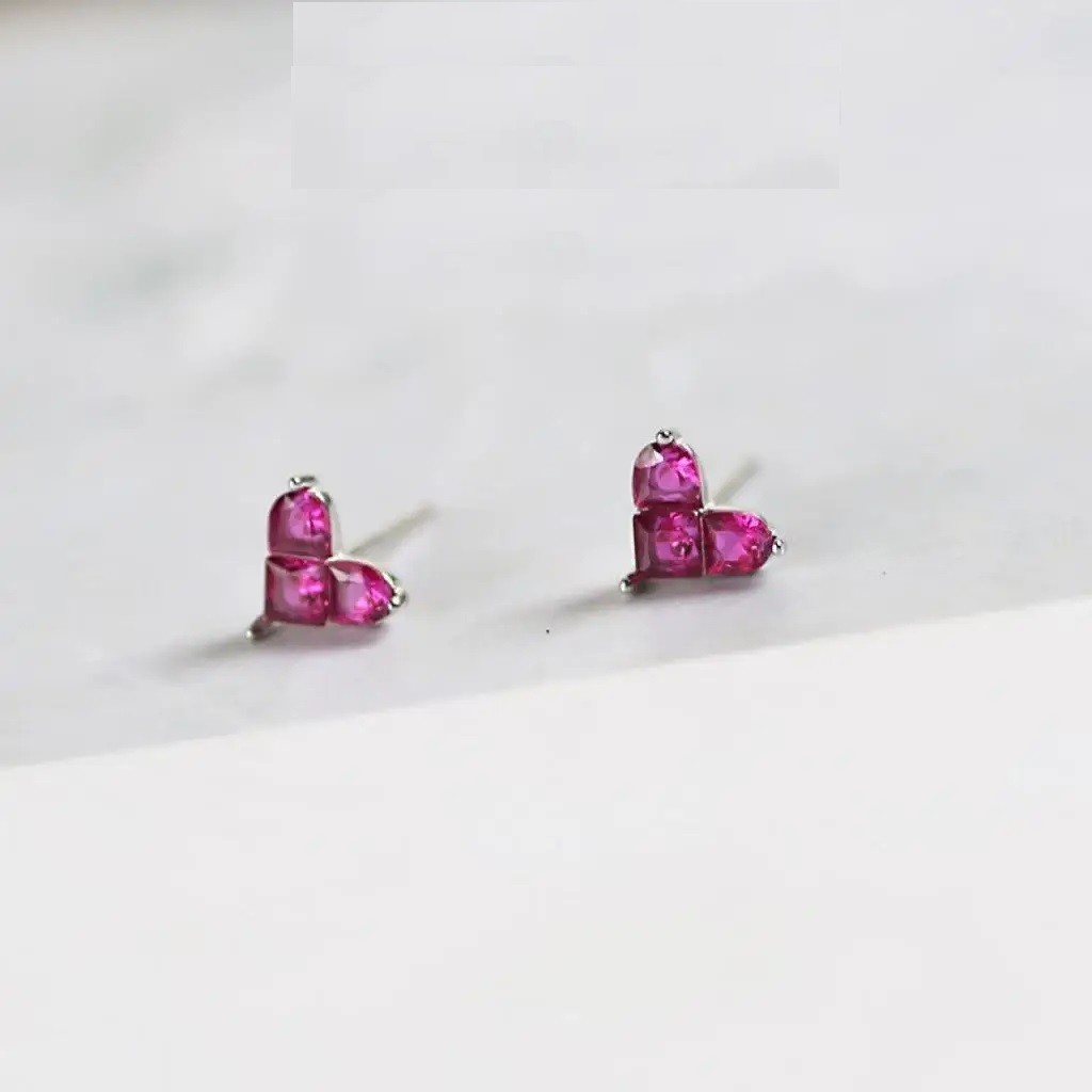 Natural Ruby Heart Stud Earrings 925 Sterling Silver Women Gemstone Jewelry Gift