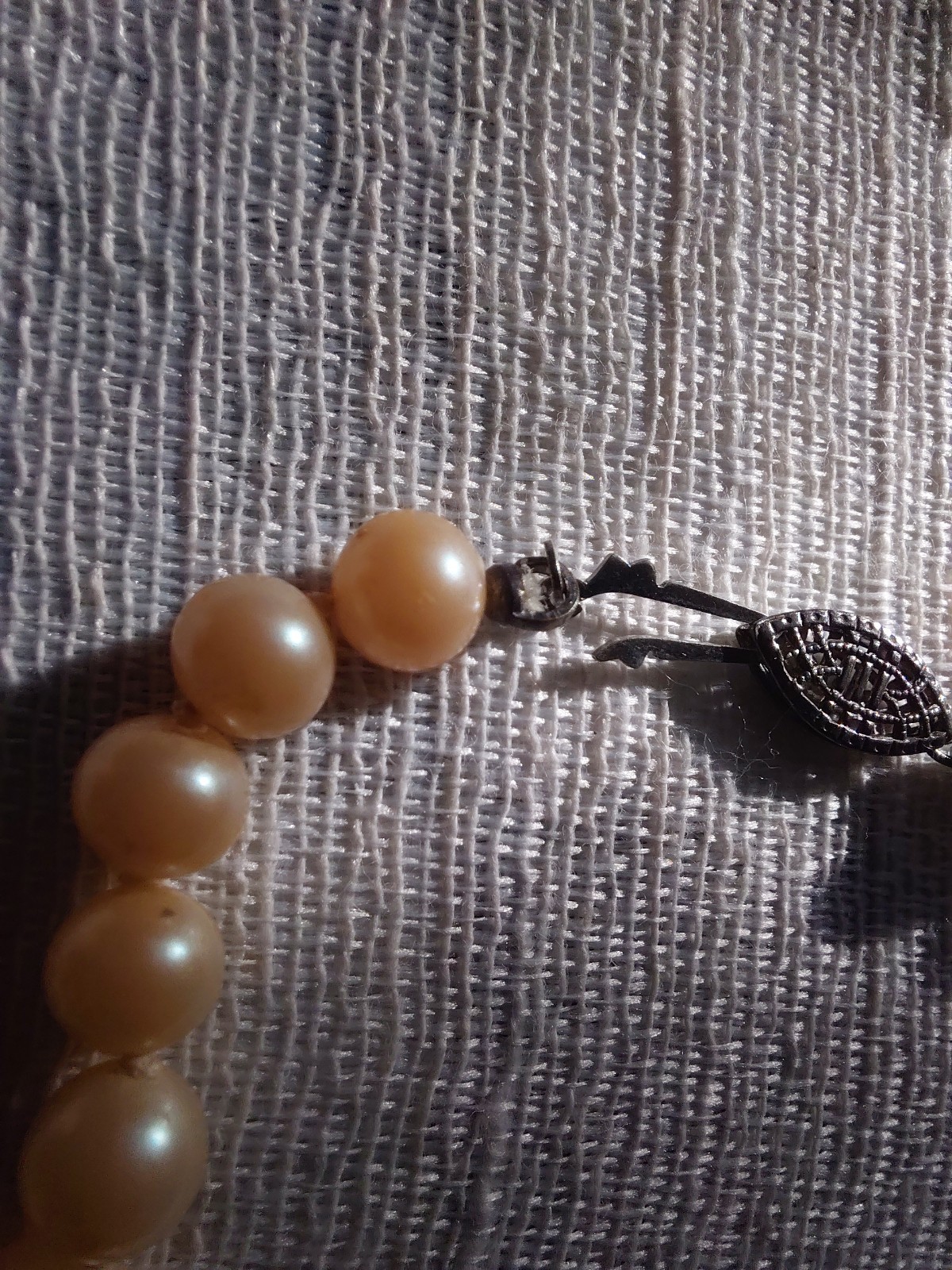 Vtg 40s Hand-Knotted Japanese Glass Faux Pearl Necklace Sterling Silver Clasp