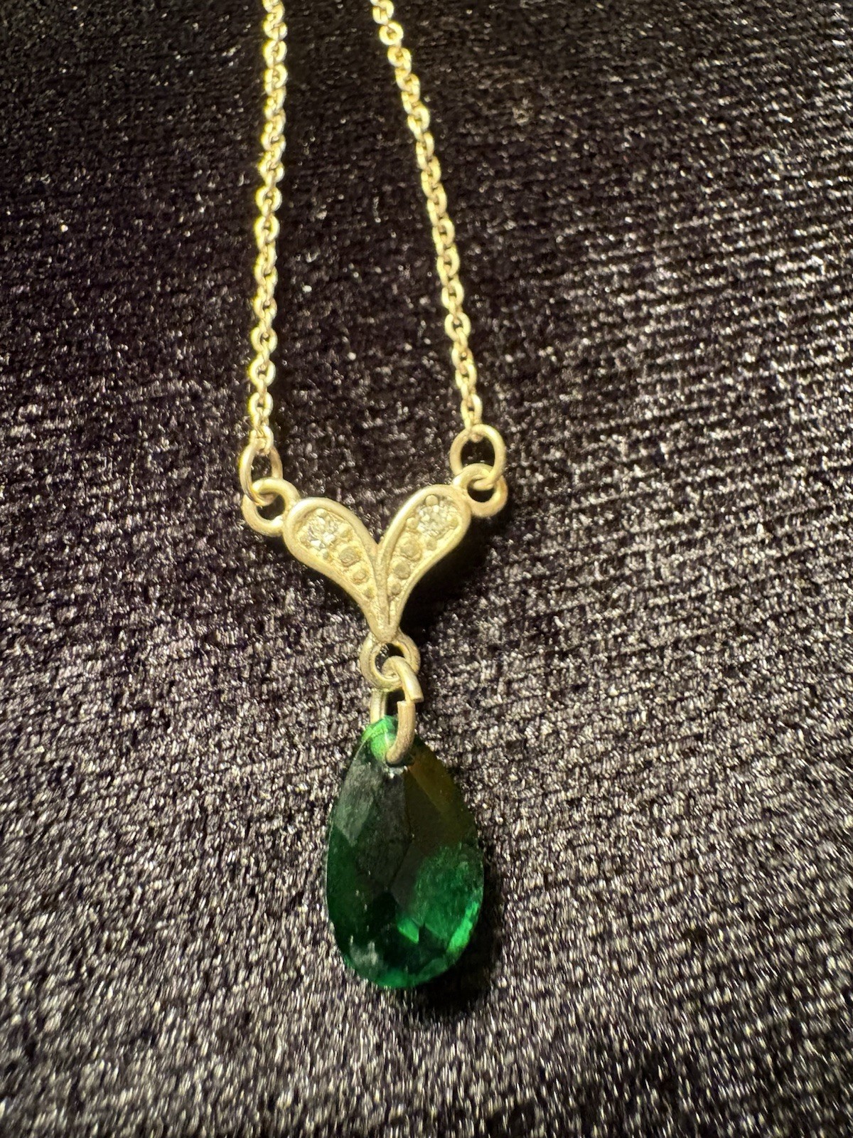 Sterling Silver Necklace Features A Pear Shaped Green Briolette Pendent 20 Inch