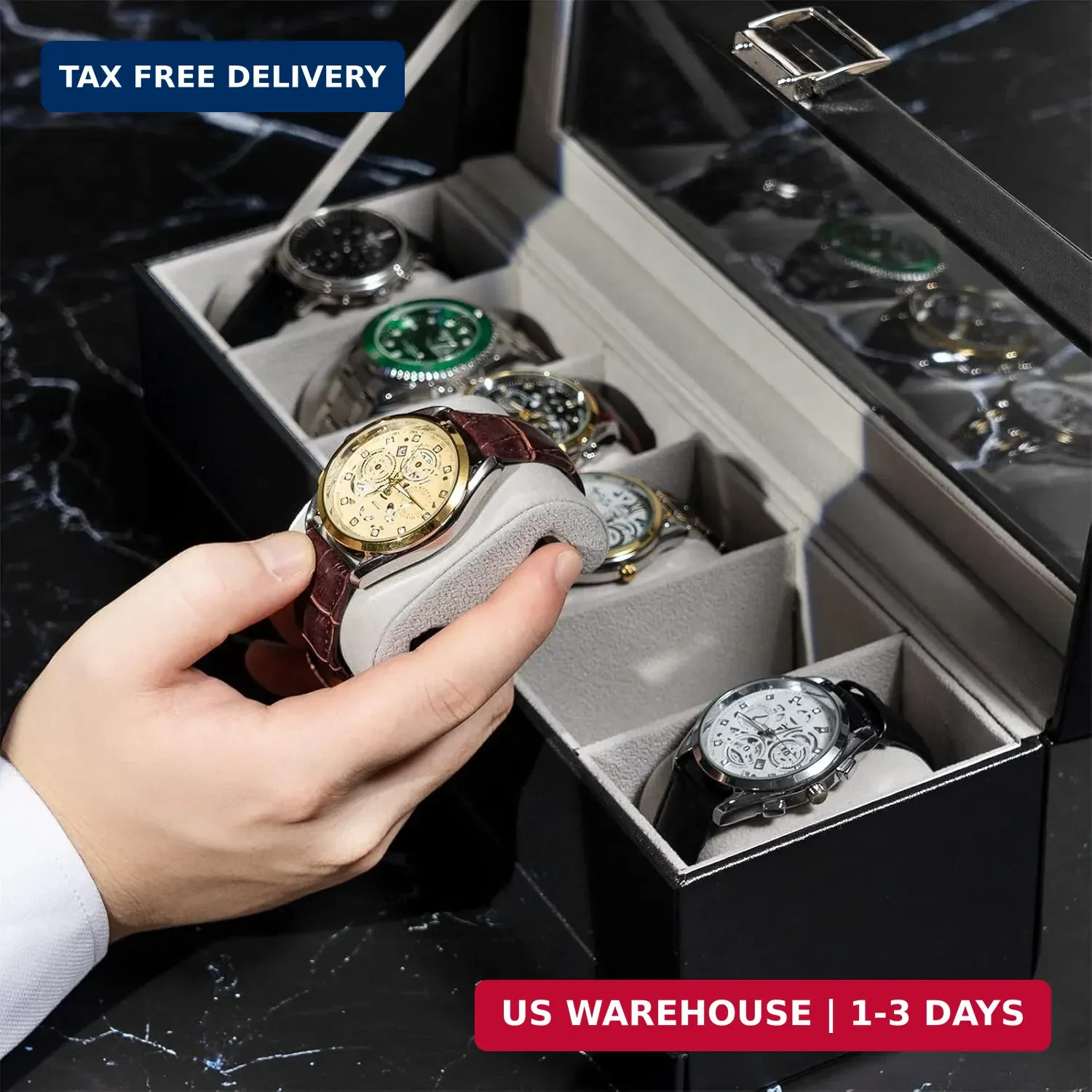 ProCase Watch Box, 6 Slot Watches Display Case with Drawer, Mens Watch Case with