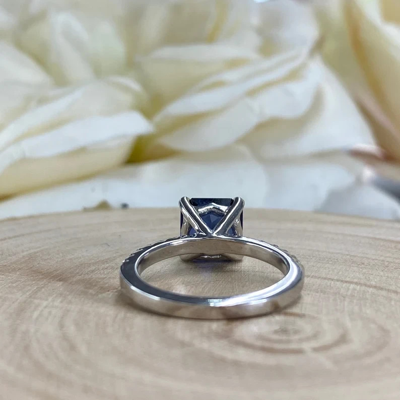 2.30 Ct Princess Natural Sapphire & Diamond Wedding Ring 14K White Gold Size 5