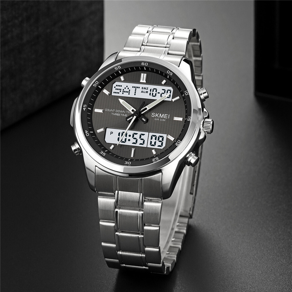 NEW Men Quartz Watch Silver Steel Digital Wristwatch Male Sport LED Watch Gifts