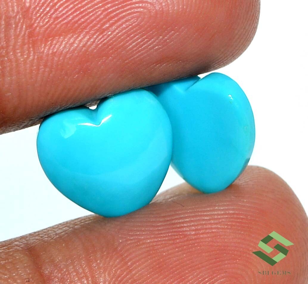 12×12 mm Natural Turquoise Heart Shape Cabochon Pair 6.81 CTS Loose Gemstones