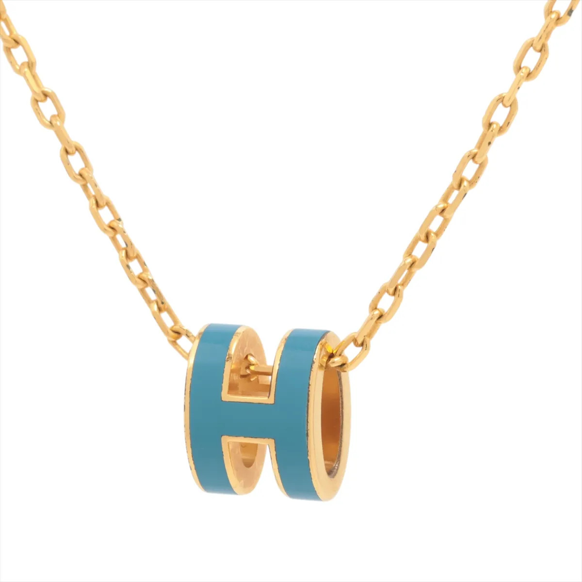 Hermès Mini-pop H Necklace GP Blue x gold