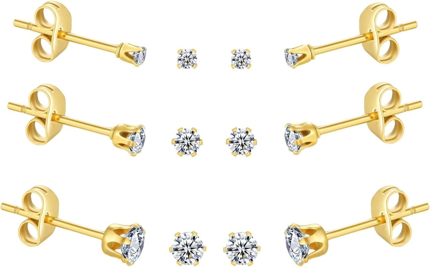 Tiny Womens Surgical Stainless Steel Clear Cubic Zirconia Stud Earrings