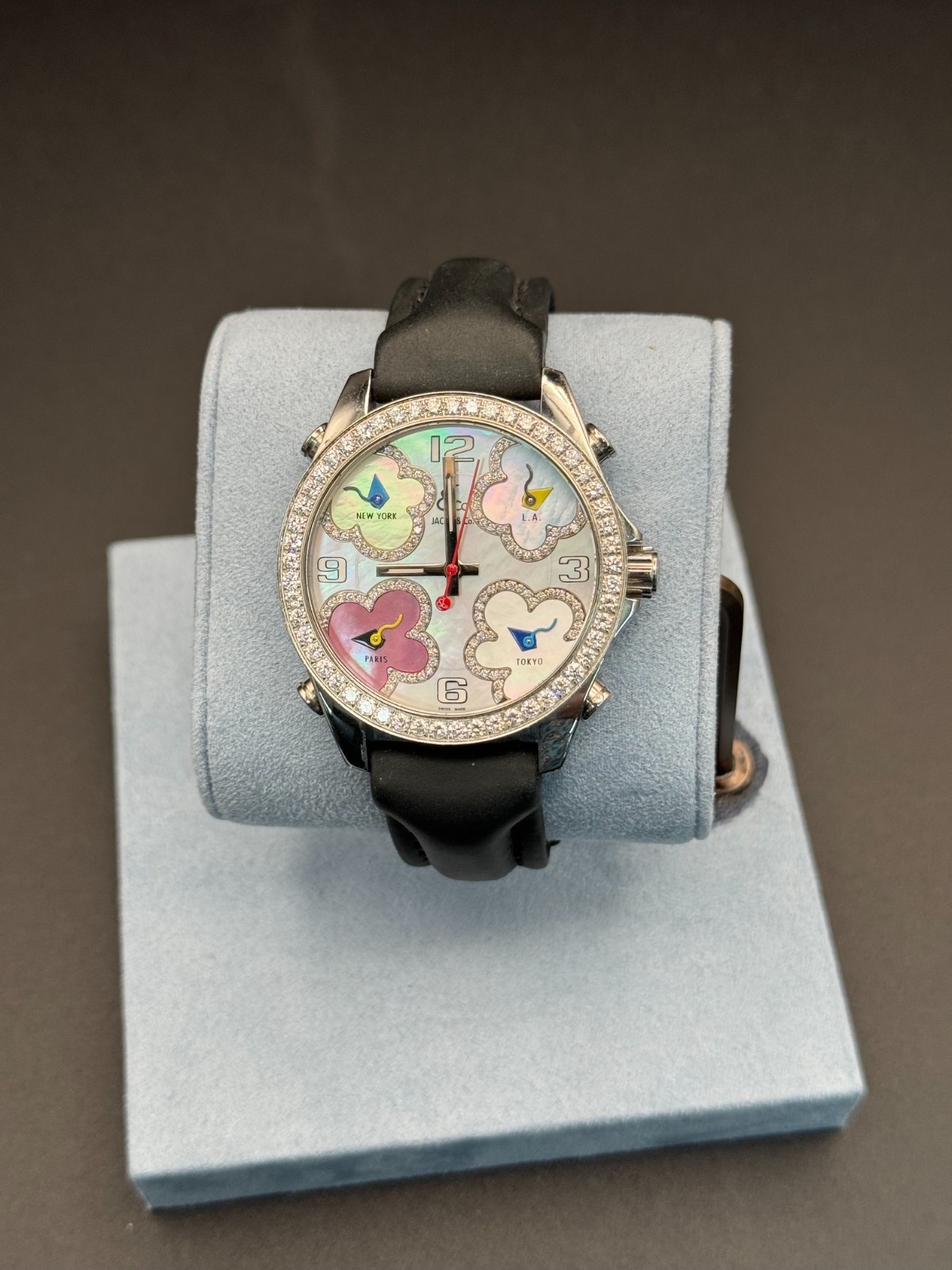 Jacob & Co five time zone watch mother pearl dial with four vibrant flower shape