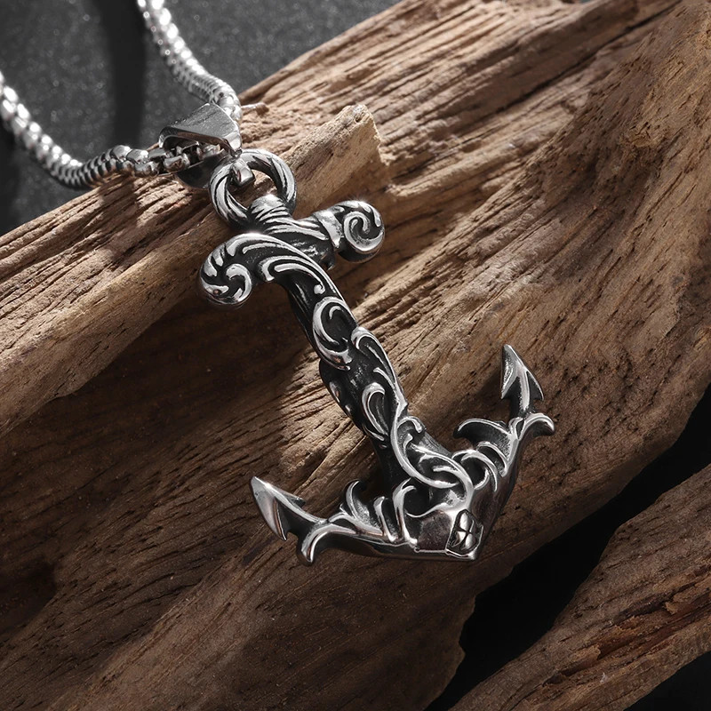 Sea Anchor Jewelry Vintage Silvery Nautical Ship Pirate Pendant Necklace