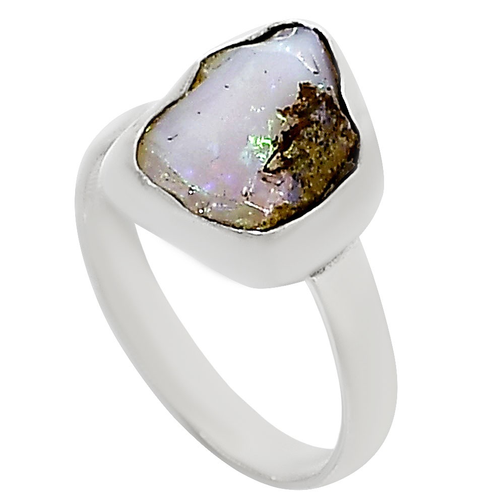 Natural Ethiopian Opal Rough 925 Sterling Silver Ring s.8 Jewelry R-1001