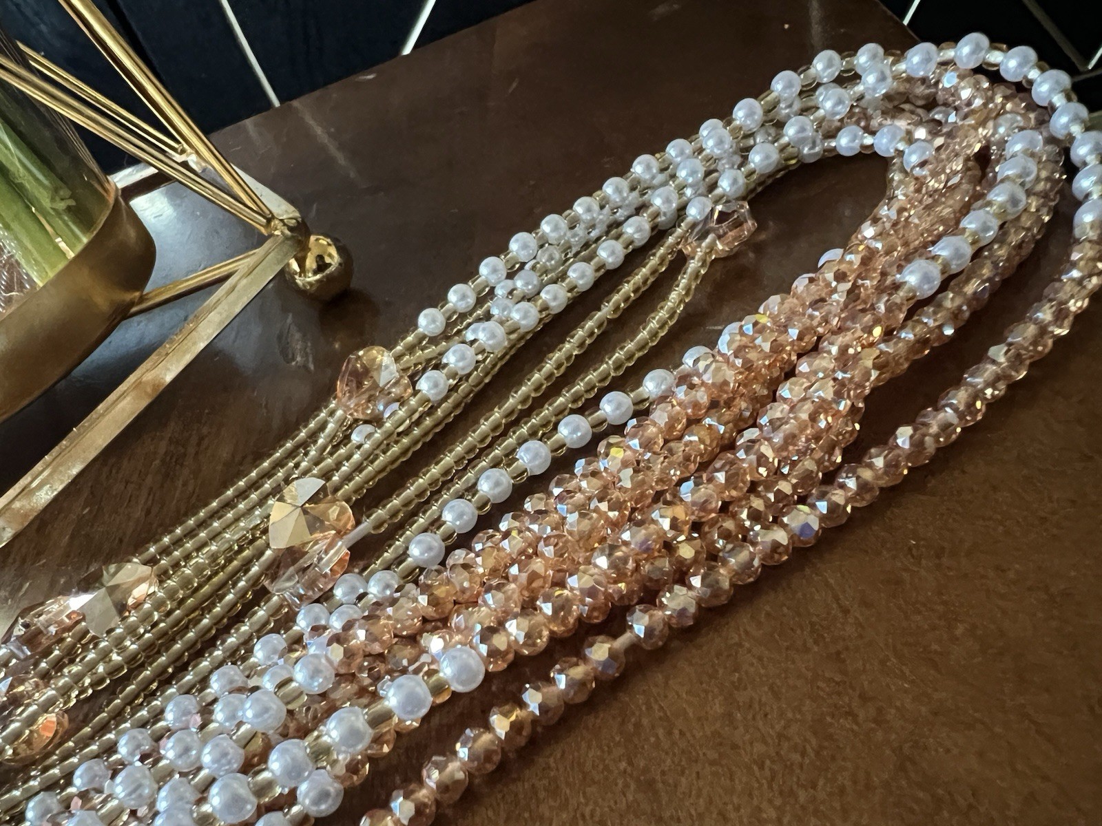 african waist beads tie on Pink And White 3mm Seed Beads Crystal Glass Beads
