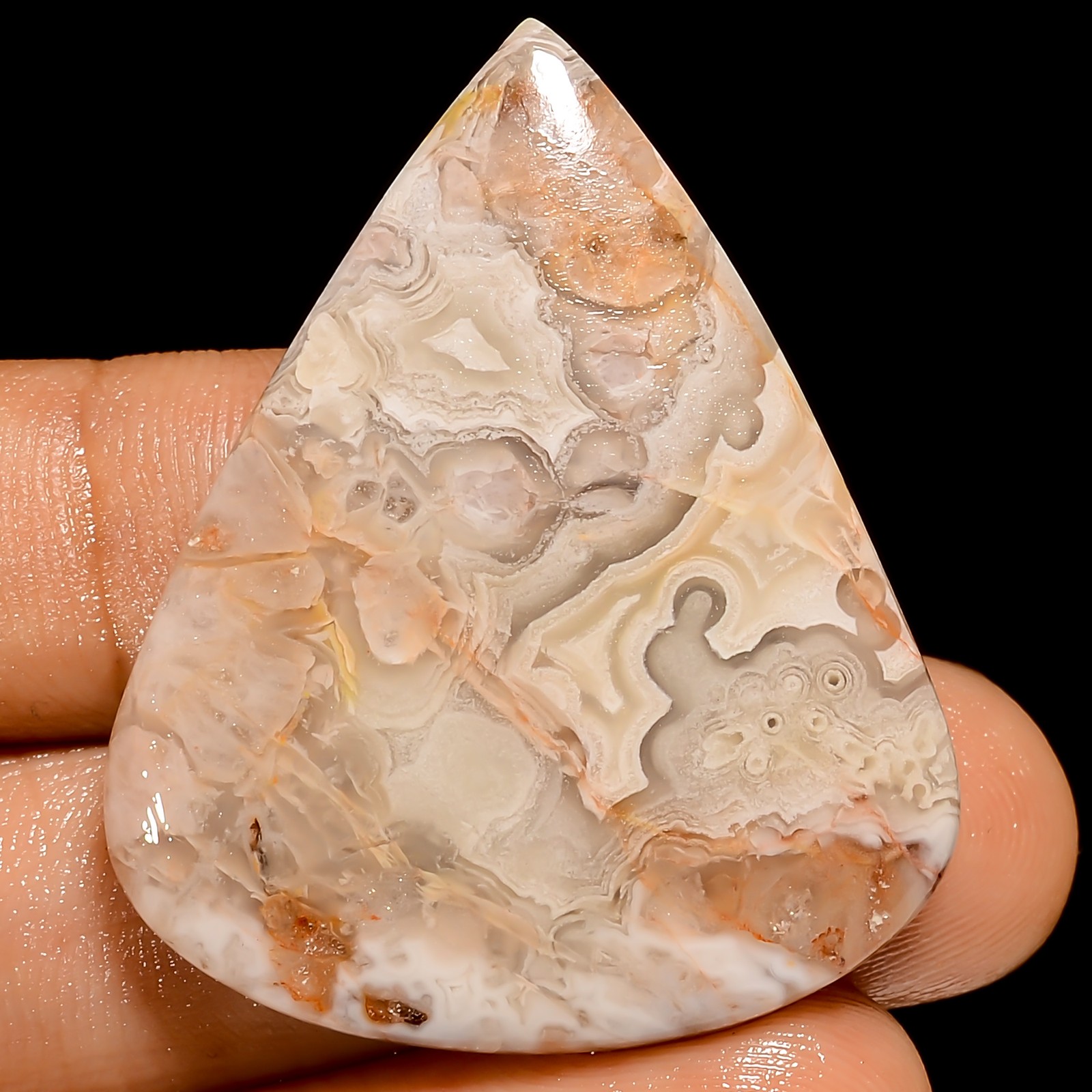 100% Natural Crazy Lace Agate Pear Cabochon Gemstone 49 Ct. 38X31X5 mm GC-42647