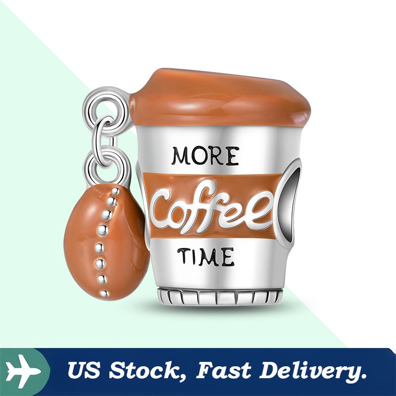 KUNSIR 925 Sterling Silver Coffee Cup Bead Charm For European Bracelet DIY Gifts