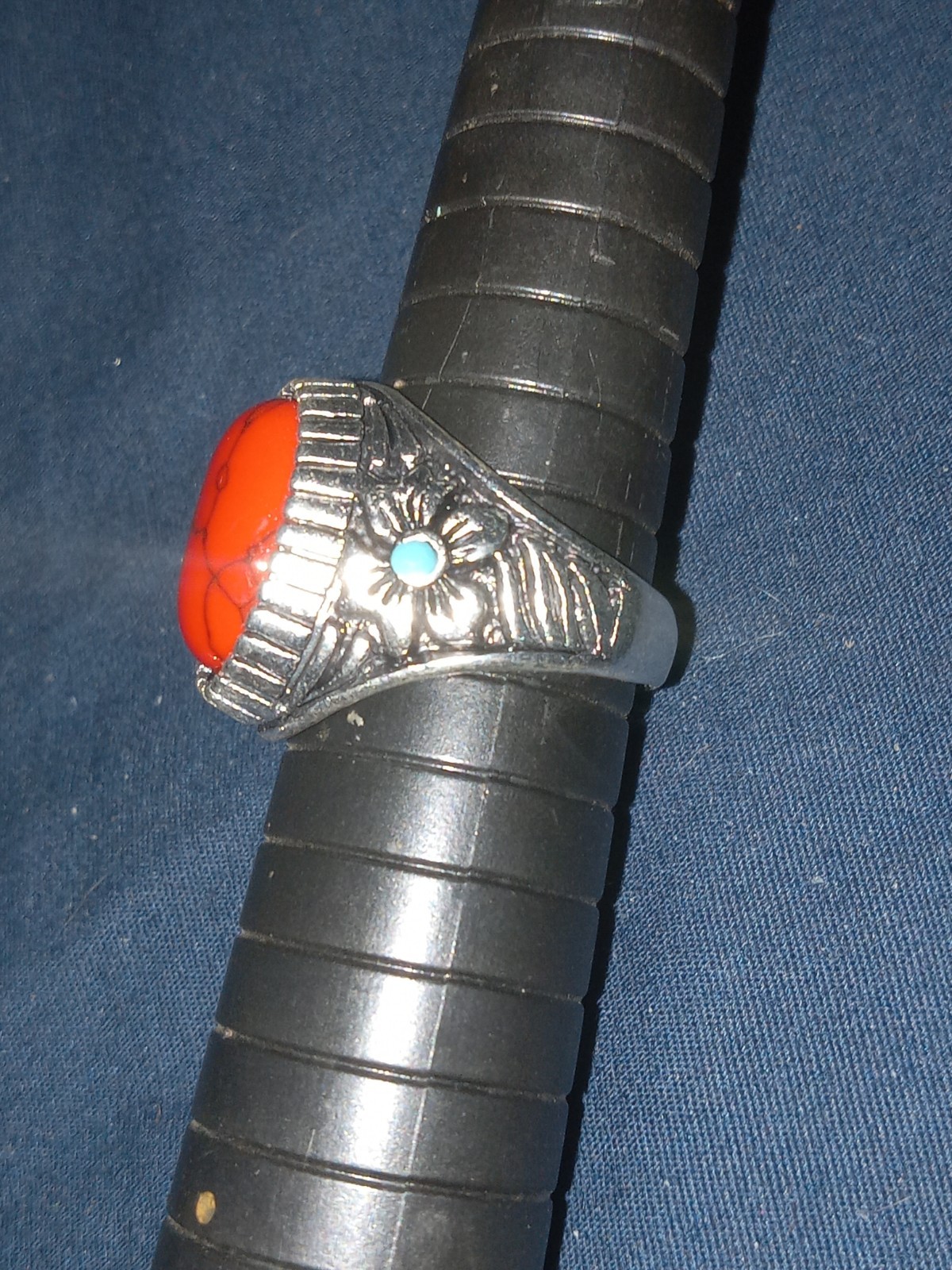 Resellers lot 5 Western/Biker Rings Assorted Sizes Blue green And Red Stones