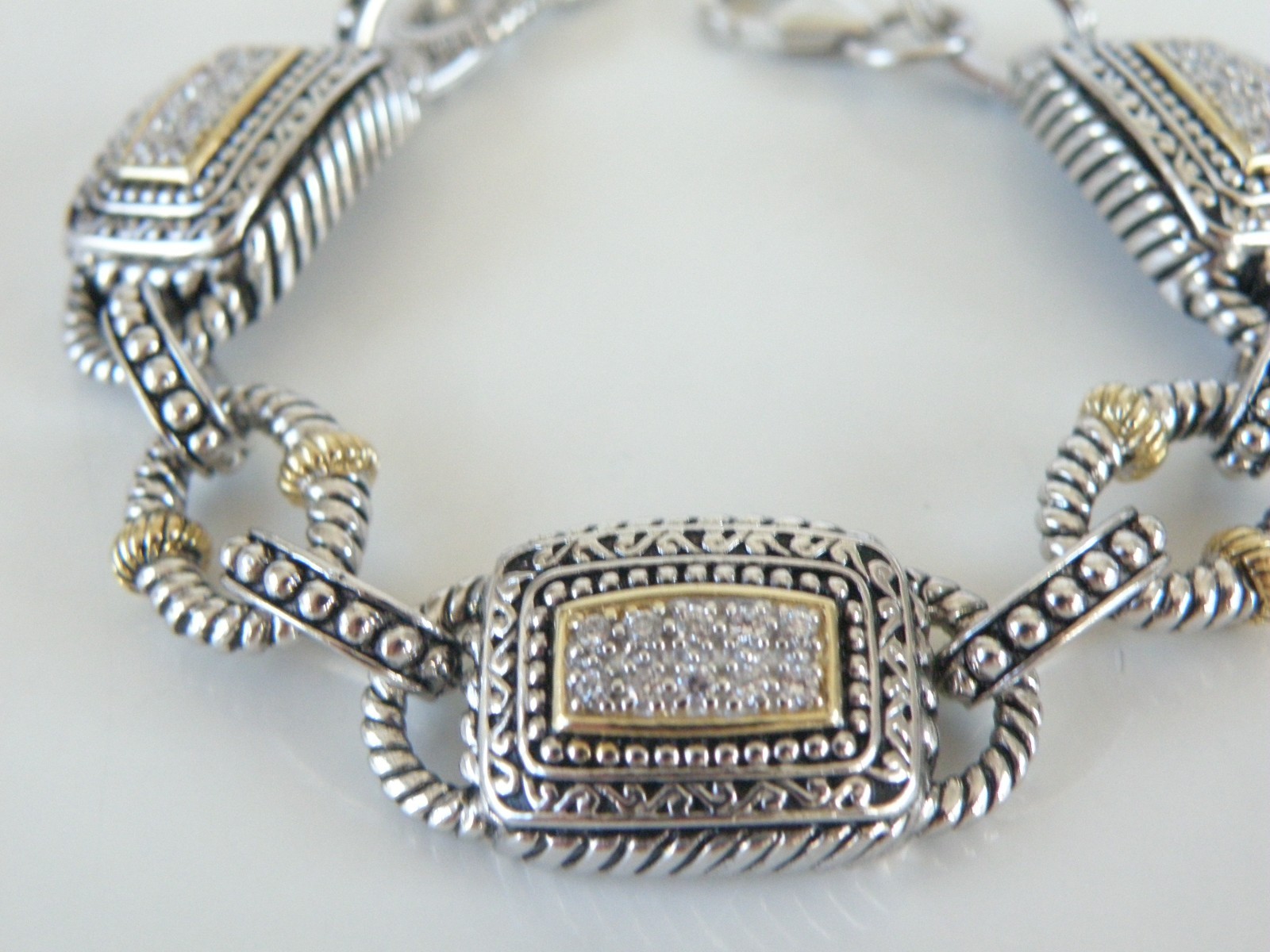 Chunky Sterling Silver 925 CZ Cable Designer Statement Station Bracelet 7″