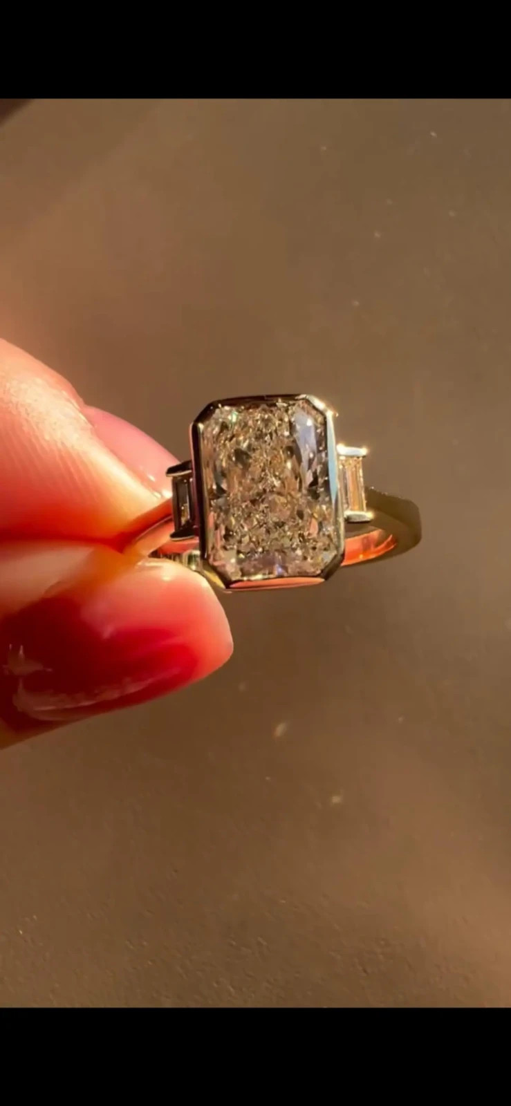 2.15Ct TW Radiant Cut Lab Grown Diamond Bezel Set Engagement Ring IGI 14K Y Gold