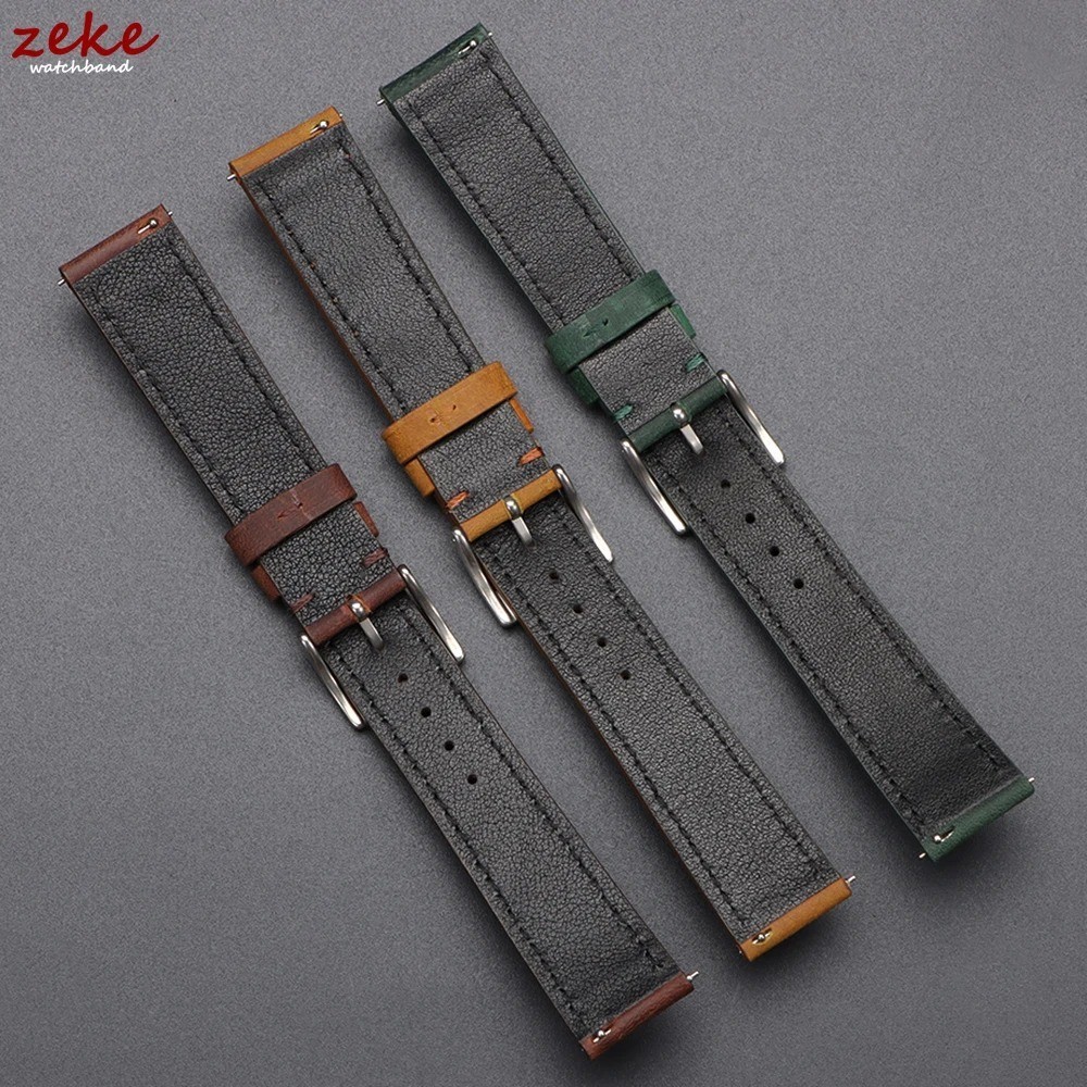 Quick Release Vintage Retro Genuine Leather Watch Band 18mm to 21mm buckle Strap