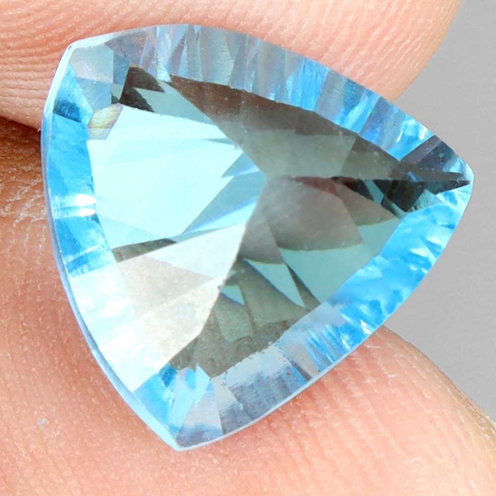 Trilliant Concave Cut Natural Swiss Blue Topaz 6.72ct 13×12.5mm Marvelous Gem