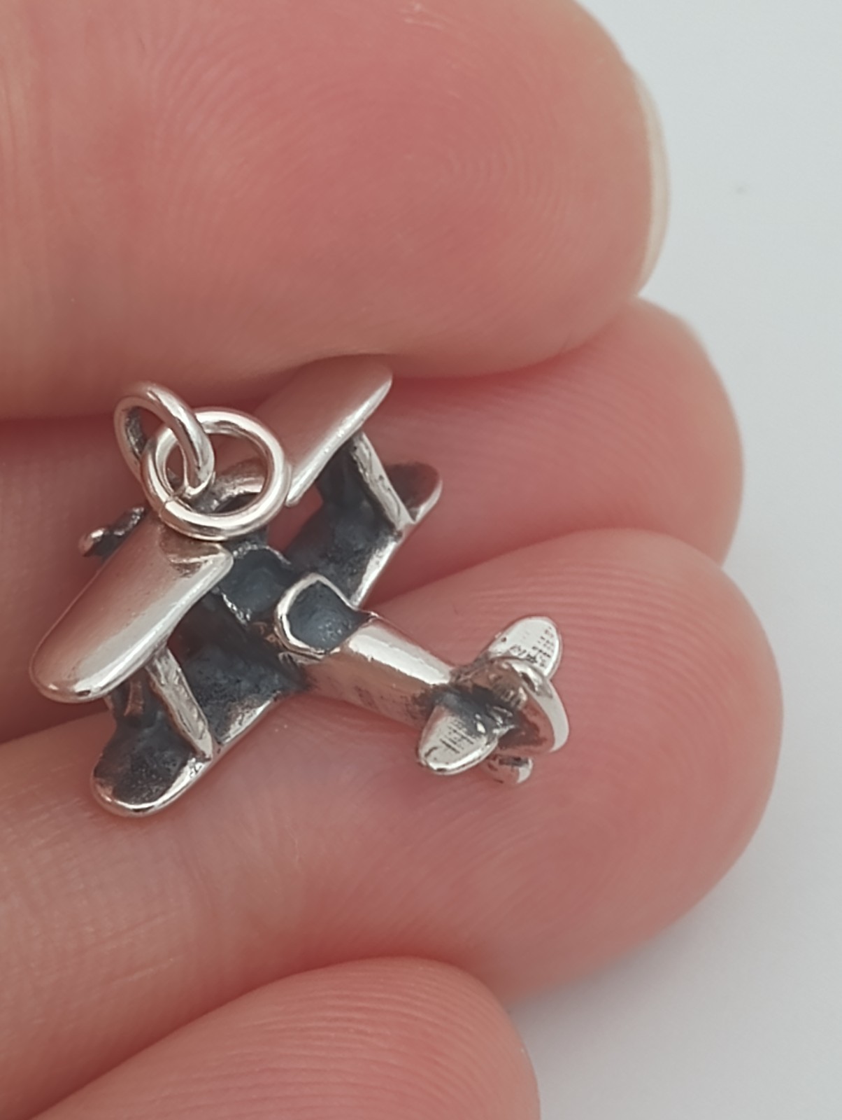 biplane charm sterling silver 3d aircraft 925 pendant charm 24″ chain plane