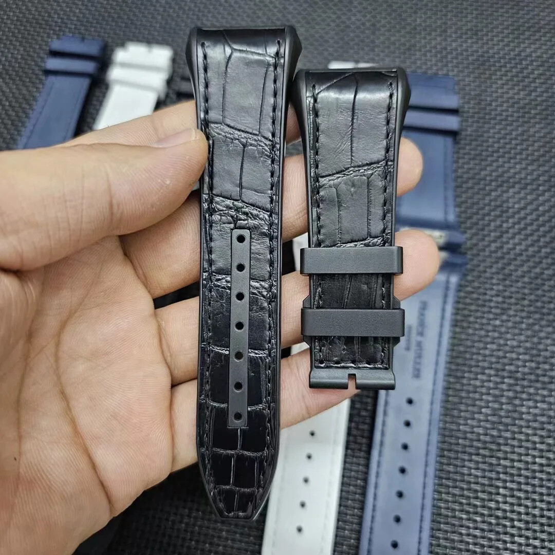 Croco Leather Rubber Watch Strap Fits Franck Muller V45 V41 Series Watches
