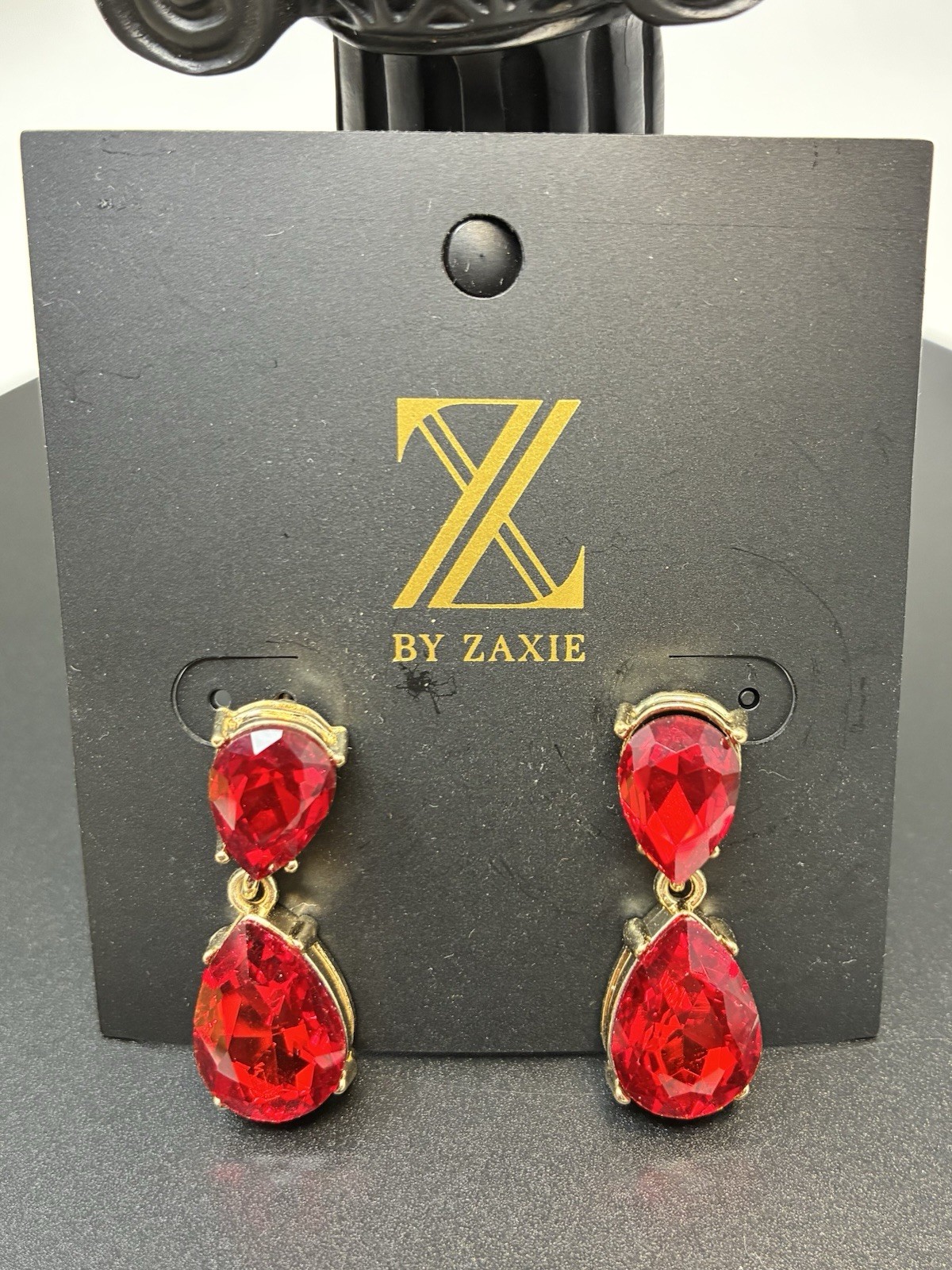 NEW Z By Zaxie Gold Tone Dazzling Red Glass Stone Dangle/Drop Earrings