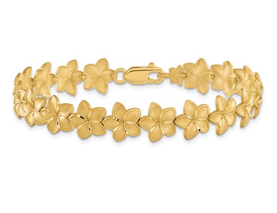 14K Yellow Gold Plumeria Flower Bracelet (7.25 Inches)