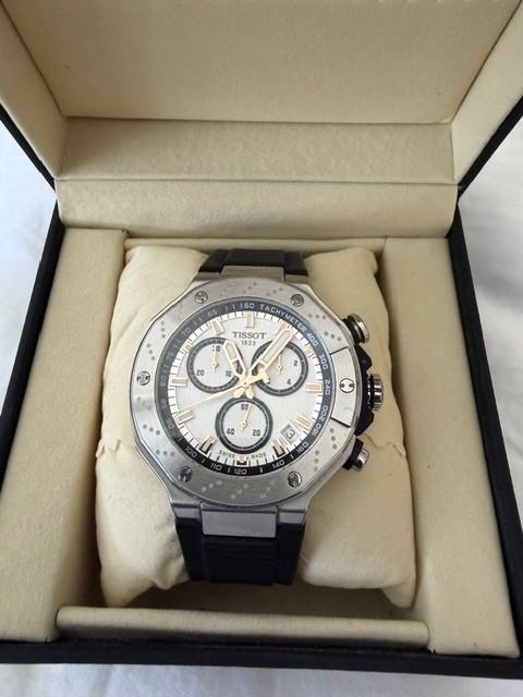 Tissot T Race Chronograph 45mm Swiss Quartz Men Silver dial Rubber Strap
