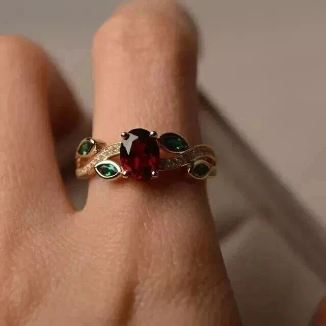14K Yellow Gold Plated 2.20Ct Oval Cut Lab Created Red Ruby Engagement Ring