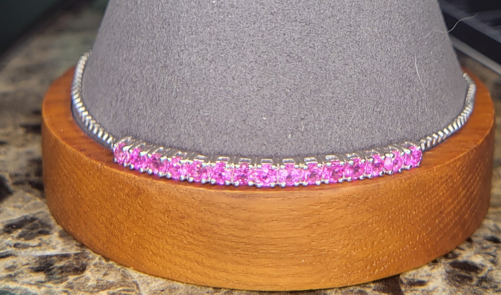 Simulated Pink Sapphire Bolo Bracelet. STS Karis