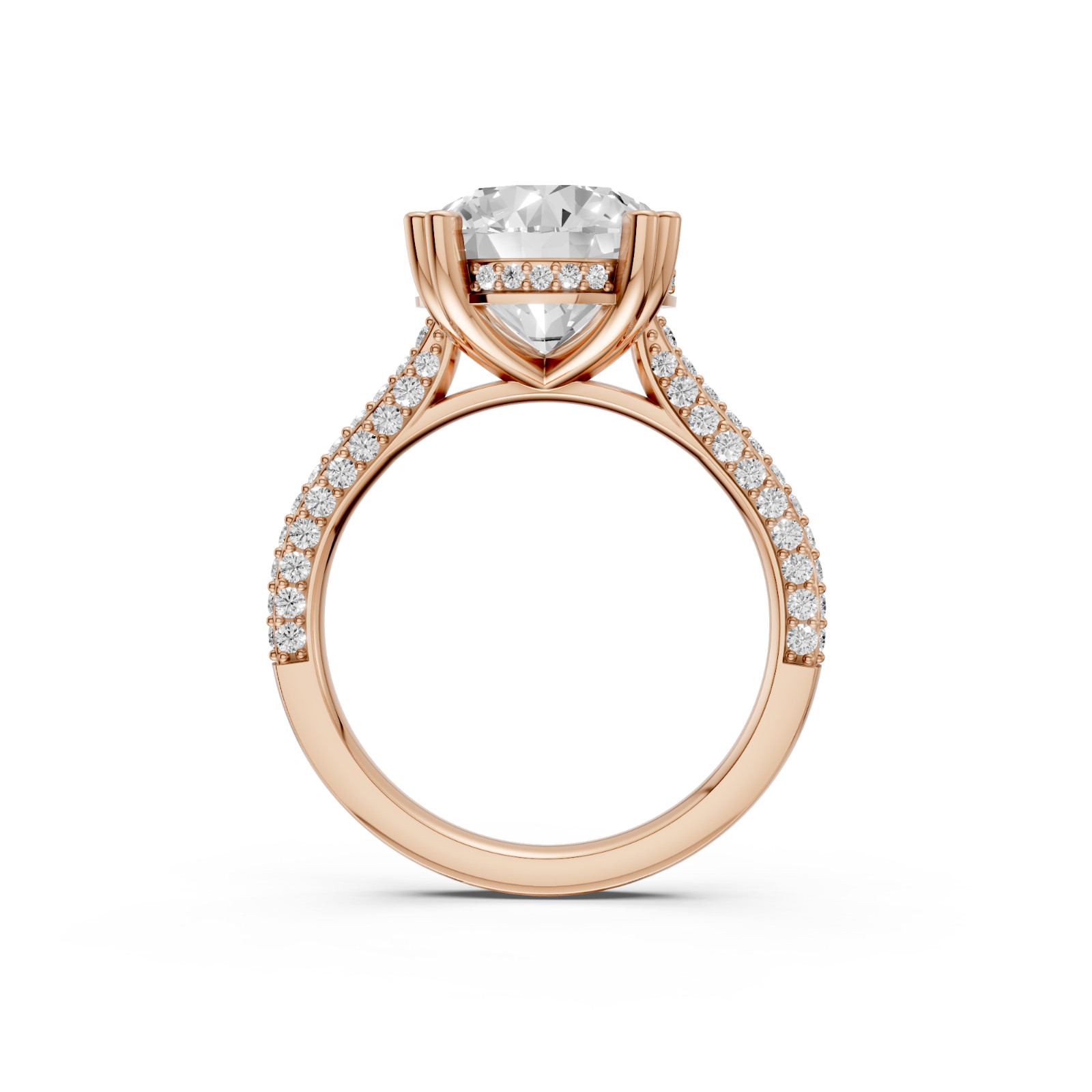 Round Lab Grown Diamond Hidden Halo Prong Basket Setting Engagement Ring