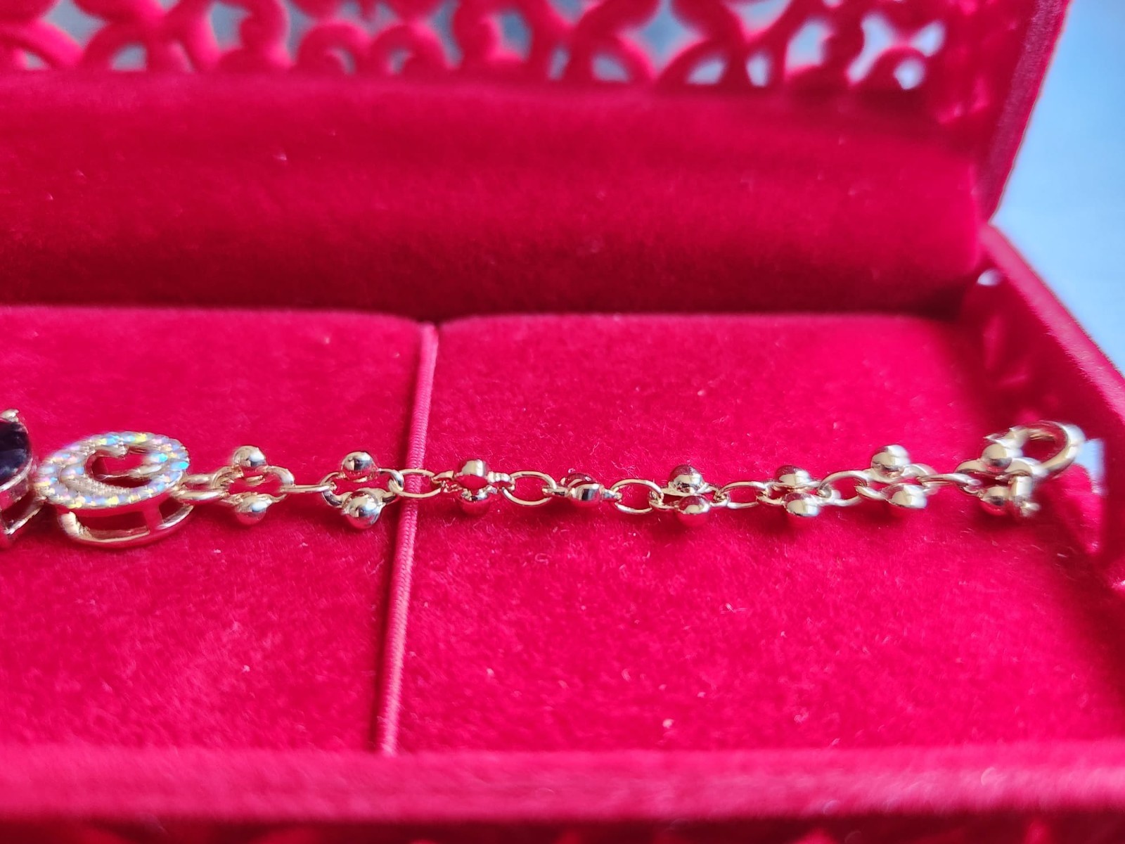 BRACELET ROSE Gold Filled 0.8X24.0CM/LAB-GROWN Amethyst/Diamonds Cut LUXURY/UK/S