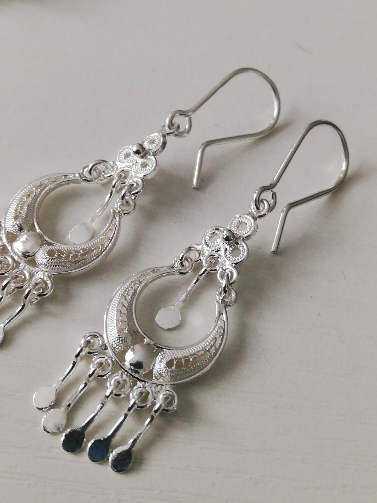 . 970 Solid Silver Women’s CANDONGA Filigree Drop Earings New.
