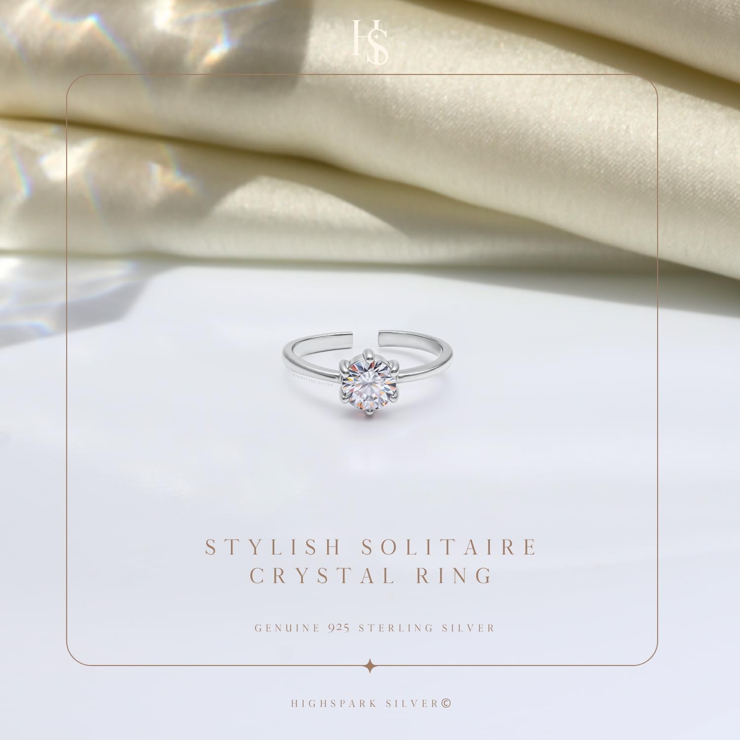 925 Silver Stylish Solitaire Adjustable Ring | 92.5 Sterling Silver and Diamond