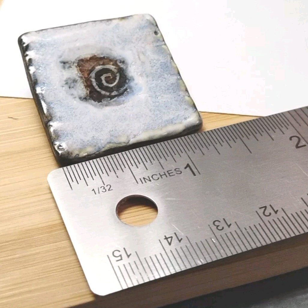 ARTISAN! 1.25″ x 1.25″ Glazed Handmade Ceramic Pin w/”Eye of God” Spiral Detail!