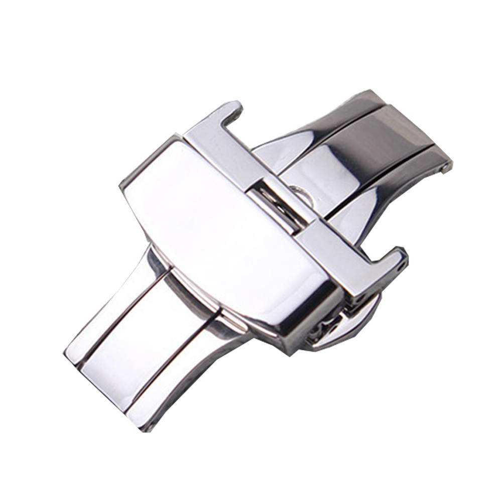 Silver Stainless Steel Butterfly Deployment Clasp Buckle With Push Button