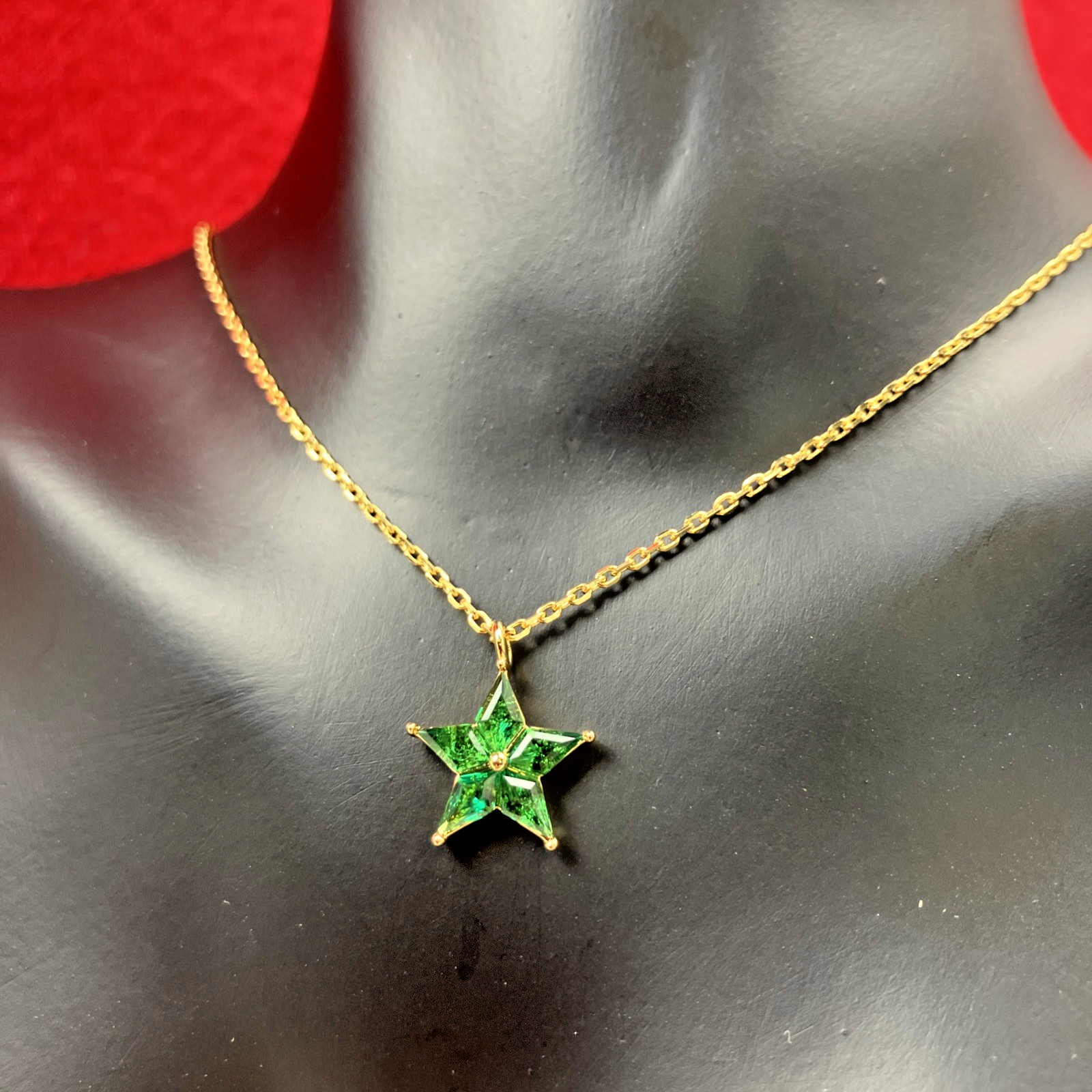 Kate Spade COSMOS Star Pendant Necklace Emerald Green CZ Gold-tone RP $58
