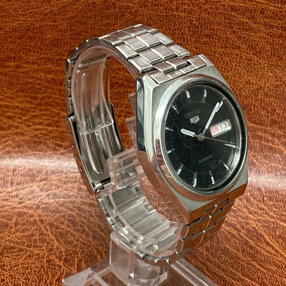 Seiko 5 7S26-8760 Automatic 21 Jewels Day Date Black Dial Watch Japan Used