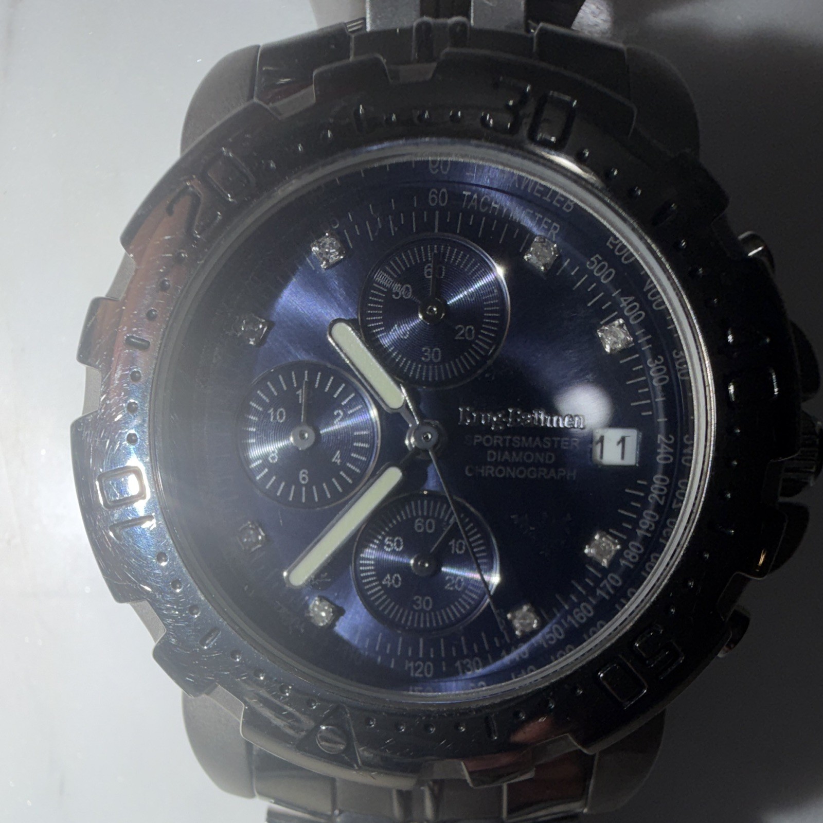 Krug-Baumen Sportsmaster Diamond Chronograph Blue Dial Quartz SS 5ATM