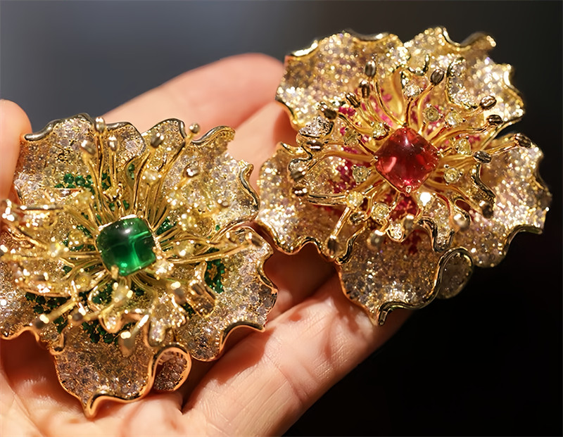 Beautiful Red Color Large Peony Flower Brooch With High Quality Design