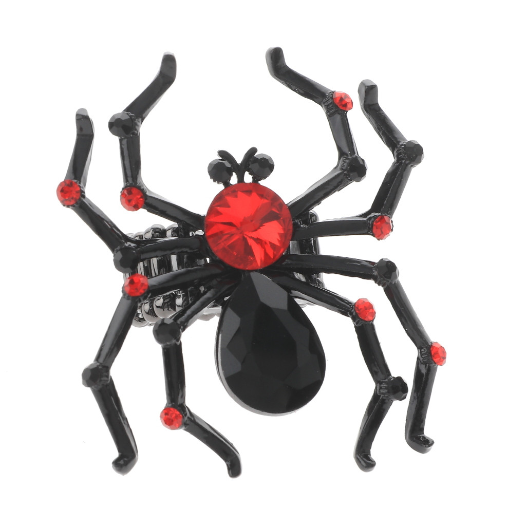 Hermatite Tone Metal Crystal Rhinestone Spider Stretch Ring R1341-JRED