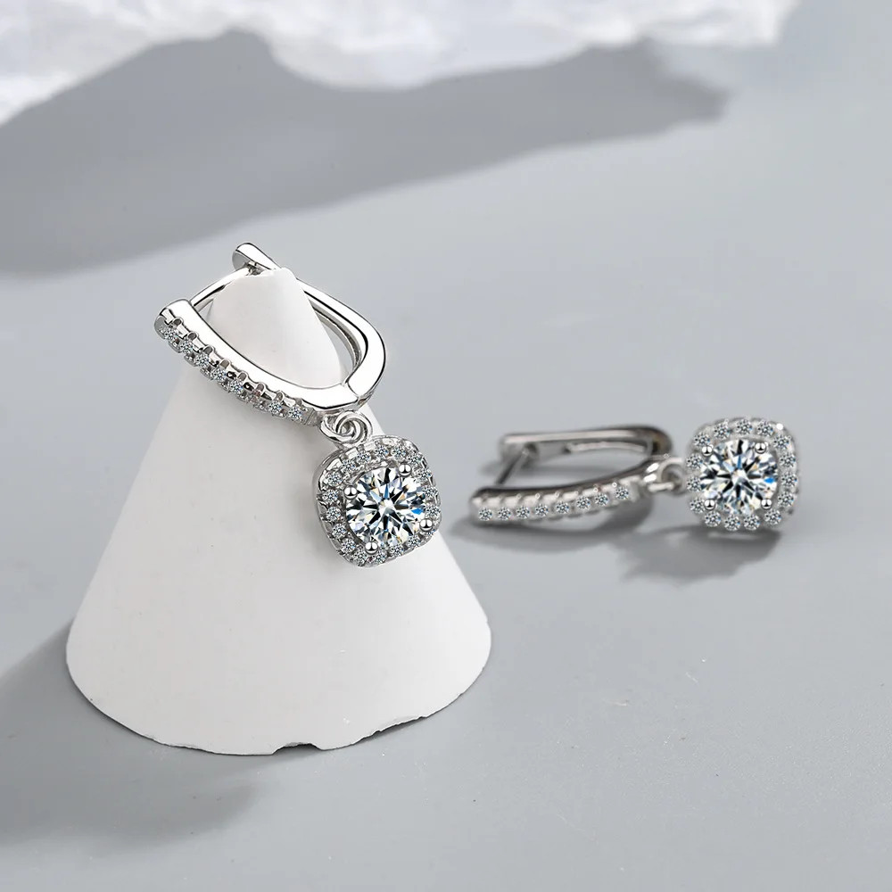 2CT Moissanite Huggie Hoop Earrings 925 Sterling Silver Fine Jewelry Women